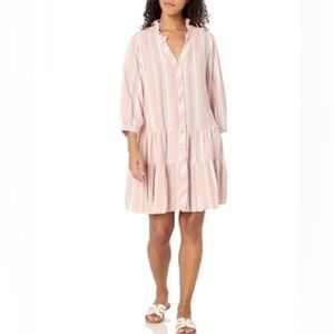 Tommy Hilfiger Stripped Button Up Shirt Dress Size Small Oversized Linen Blend